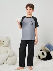 SHEIN Tween Boy Simple And Casual Raglan Sleeve Knitted Flame Retardant Homewear Set - Multicolor - View 5