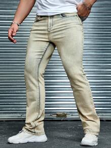 Manfinity Homme Men Vintage Denim Snowflake Bleach Dyed Flared Jeans