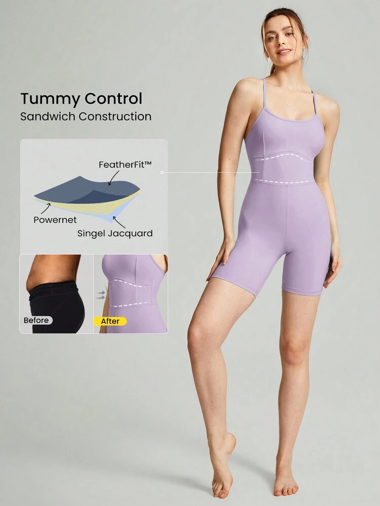 SHEIN GLOWMODE X Marika Sila  6" FeatherFit™ Tummy Control Adjustable Straps Sports Romper Low Impact Yoga Pilates Daily Summer