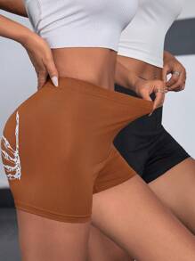 Zolique Mallas cortas impresas a mano con diseño de calavera para mujer