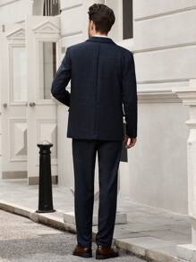 Manfinity Mode Traje de cuadros para hombre de manga larga para primavera y otoño, chaqueta de traje de cuadros con chaleco y pantalones, traje diario de negocios y viaje - Azul - Ver 2