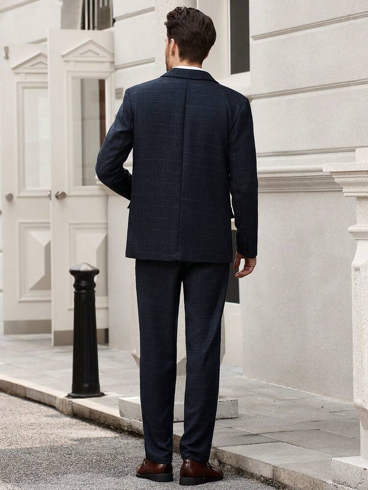 Men Spring And Autumn Plaid Long Sleeve Suit Jacket Plaid Suit Vest And Pants Daily Business Trip Suit