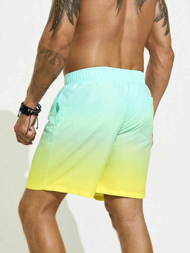 Men Gradient Cross Tie Beach Shorts, Vacation Casual Shorts