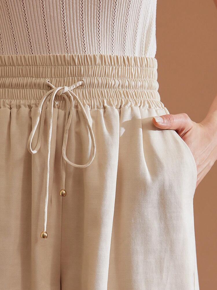 SOLID DRAWSTRING WAIST SLANT POCKET SHORTS
