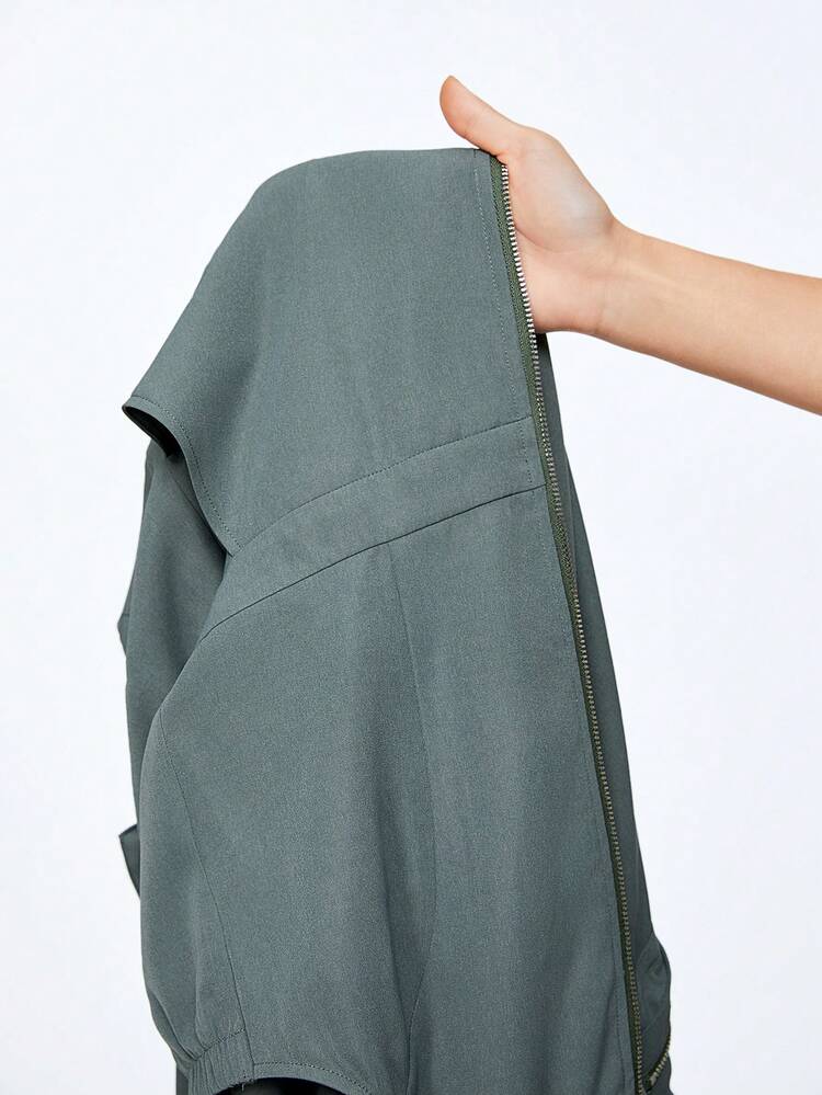 Women's Hooded Work Jumpsuit, Backless Cargo Jumpsuit