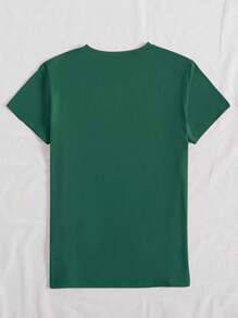 INAWLY 休闲猫咪图案圆领短袖 T 恤图案 T 恤女式上衣 - 墨綠色 - 查看 2