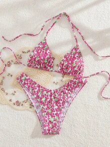SHEIN Swim Bộ bikini in hoa cho nữ, phong cách đi nghỉ - Nhiều màu - Xem 7