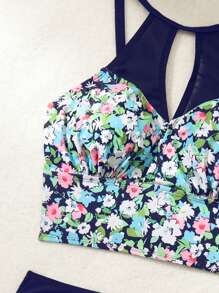 SHEIN Swim Summer Women Random Floral Print Splicing Two-Piece Swimwear Set - Multicolor - View 4
