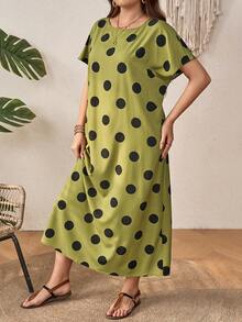 EMERY ROSE Đầm dài chấm bi đen trắng cỡ lớn dành cho nữ cho mùa xuân - xanh quân đội - Xem 5
