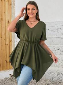 EMERY ROSE Camisa larga de verano de talla grande con dobladillo regular y redondeado