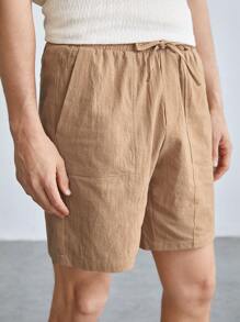 Manfinity VCAY Pantaloncini casual quotidiani colorati in tinta unita da uomo, semplici e tessuti - Cammello - Visualizzare 3