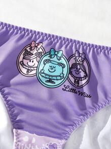 Mr Men Little Miss X SHEIN 女士卡通印花衬垫胸罩和内裤套装 - 彩色 - 查看 3