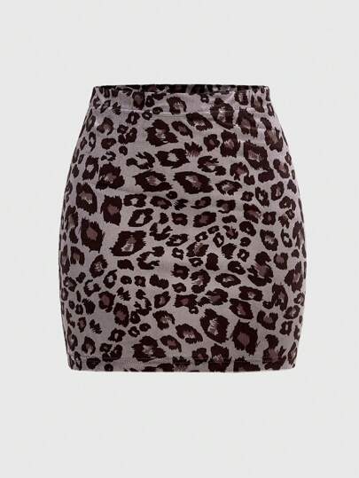 Grunge Punk Sinnliches Lady Wickel-rock Aus Leopardengedrucktem Samt Mit Elastischem Bund