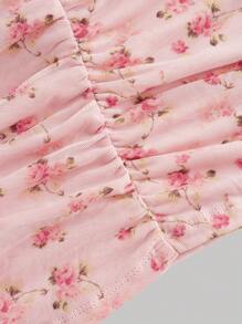 SHEIN MOD Top con hombros descubiertos, volantes y tirantes cruzados en floral rosa para mujer