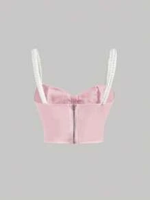 SHEIN MOD 女士粉色背心,蝴蝶結和珍珠和鉚釘裝飾細節 - 粉色 - 查看 2