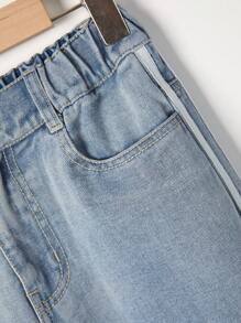 少年男童運動風格獨特的休閒水洗直腿牛仔褲 - 藍色 - 查看 6