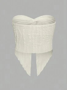 EgrlEra 夏季純色扭結設計不對稱下擺抹胸上衣