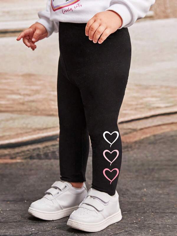 SHEIN Leggings simples décontractés pour bébé fille avec imprimé dégradé en forme de cœur, convenant pour le printemps/été, contenant 95% coton