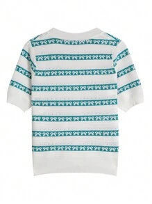 Fairy Pocket Striped V-Neck Short-Sleeved Knitted Cardigan For Women, 2023 Summer New Arrival, Petite And Slim-Fit