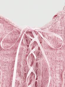 ROMWE Fairycore Women Renaissance Lace Up Fashion Lace Cami Top - Pink - View 3