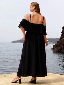 RueChic Plus Off Shoulder Overlay Dress - Black - View 2