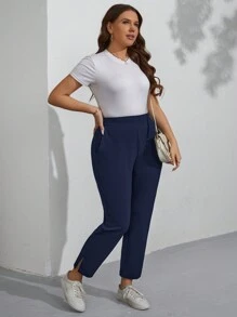 SHEIN LUNE Quần đi lại thông thường dành cho nữ cỡ lớn - Màu xanh hải quân - Xem 3
