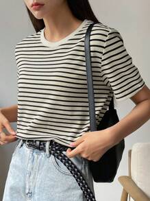 DAZY In sọc Áo thun - Đen và trắng - Xem 3