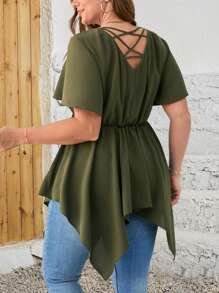 EMERY ROSE Camisa larga de verano de talla grande con dobladillo regular y redondeado