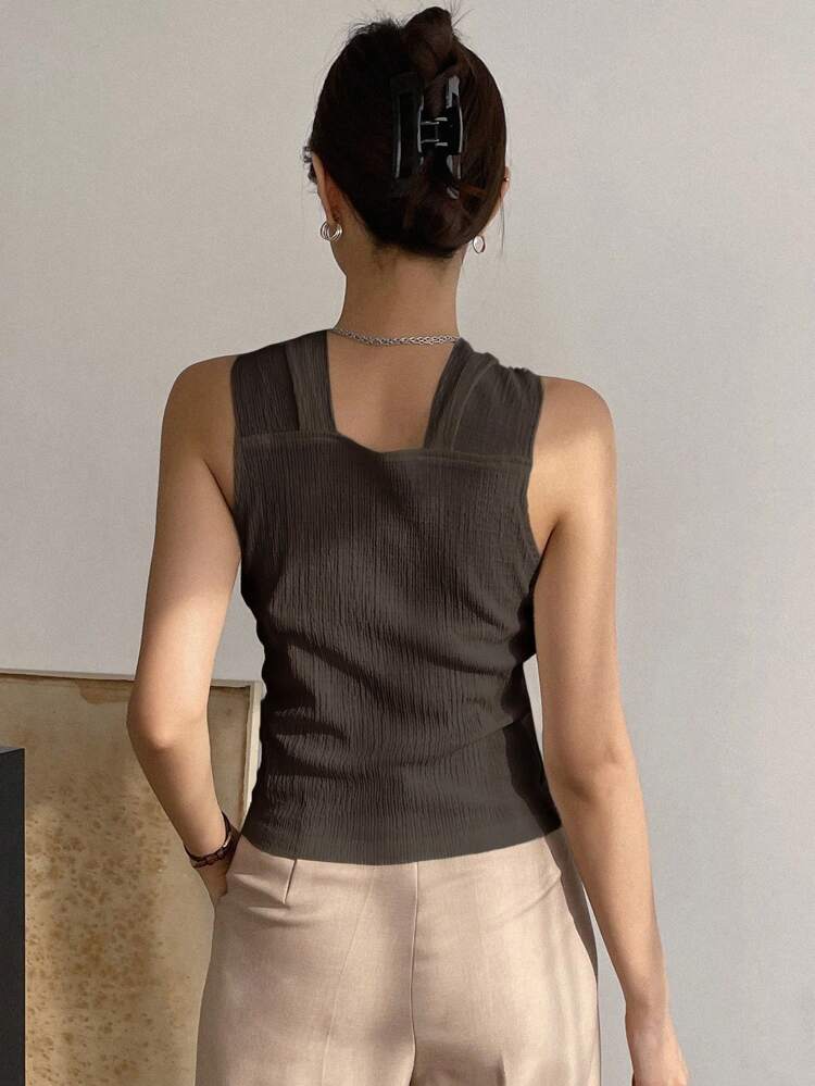 Solid Color Twist Texture Slim Fit Sleeveless Camisole Top For Women Summer