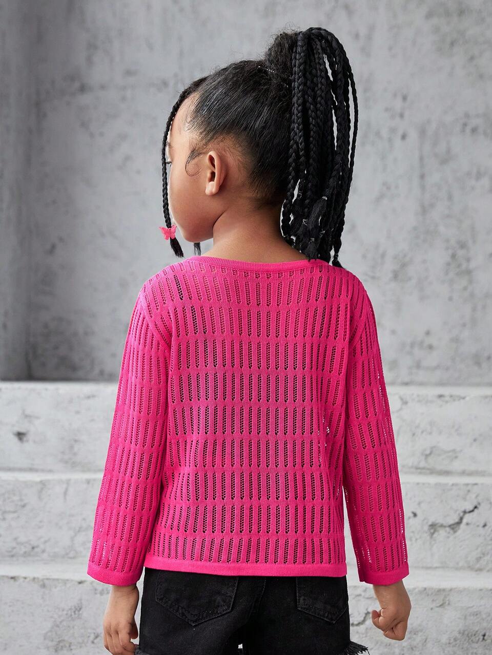 Young Girl Knitted Loose Fit Casual Round Neck Long Sleeve Sweater