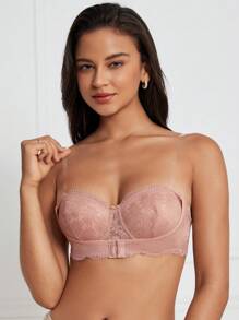 花卉蕾絲鋼圈胸罩 - 杏色 - 查看 4