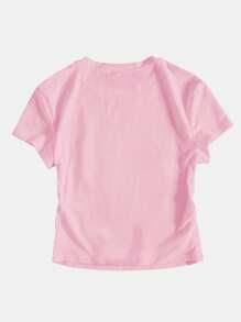 SHEIN EZwear Ladies" Lemon Print Short Sleeve T-Shirt For Summer - Pink - View 2