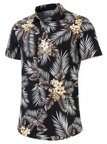 Men Tropical Print Button Front Shirt - Multicolor - View 3