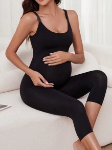 Solid Color Maternity Shapewear Jumpsuit With Straps