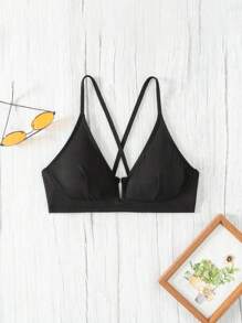 SHEIN Swim Fashionable Ladies" Solid Color Sexy Bikini Top - Black - View 3