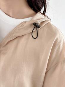 FRIFUL Short-Sleeved Women Hooded Half-Zip Jacket Plain Color For Spring And Summer - Apricot - View 4