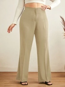 RueChic Solid Flare Leg Pants - Beige - View 3