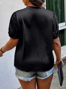 Calvaya Women Plus Size Fashionable Loose Leopard Print Bubble Sleeve Shirt - Black - View 2