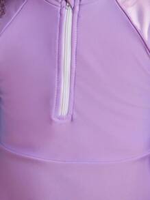 Young Girl's Cute Fish Scale Ombre Print Long Sleeve Rash Guard Two Pieces Swimwear With Shoulder Straps Summer Holiday