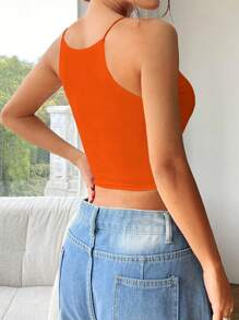 SHEIN EZwear Women's Summer Casual Solid Color Slim Fit Cropped Camisole - Burnt Orange - View 2