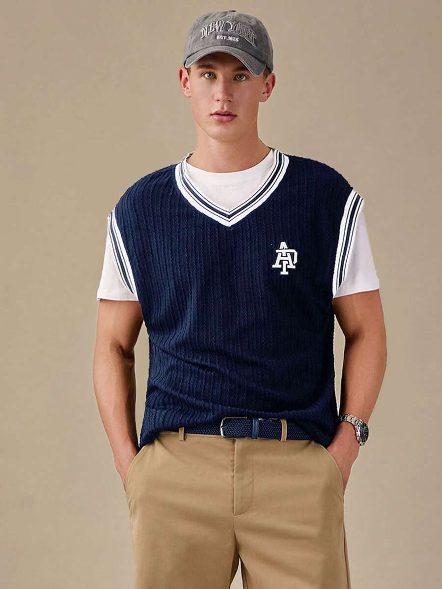 Manfinity VCAY Débardeur tricoté avec bordure contrastée pour homme, printemps/été, Rentrée scolaire - Bleu azur - Voir 1