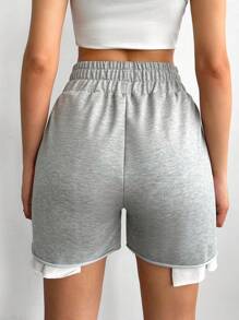 EURMUSE Women Elastic High Waist Short - Grey - View 2