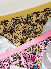 Mr Men Little Miss X SHEIN 3pcs Women's Cartoon & Letter Graphic Print Briefs - Multicolor - View 3
