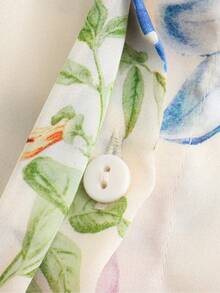 Women Casual Satin Flower Print Shirt Top - Beige - View 4