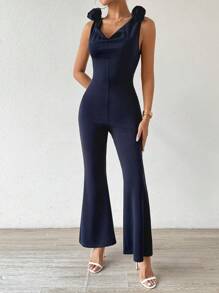 SHEIN Clasi Women Solid Color Simple Daily Jumpsuit With 3D Floral Decoration
