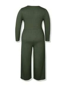 Plus Size Solid Color Cinched Waist Asymmetric Pocket Jumpsuit