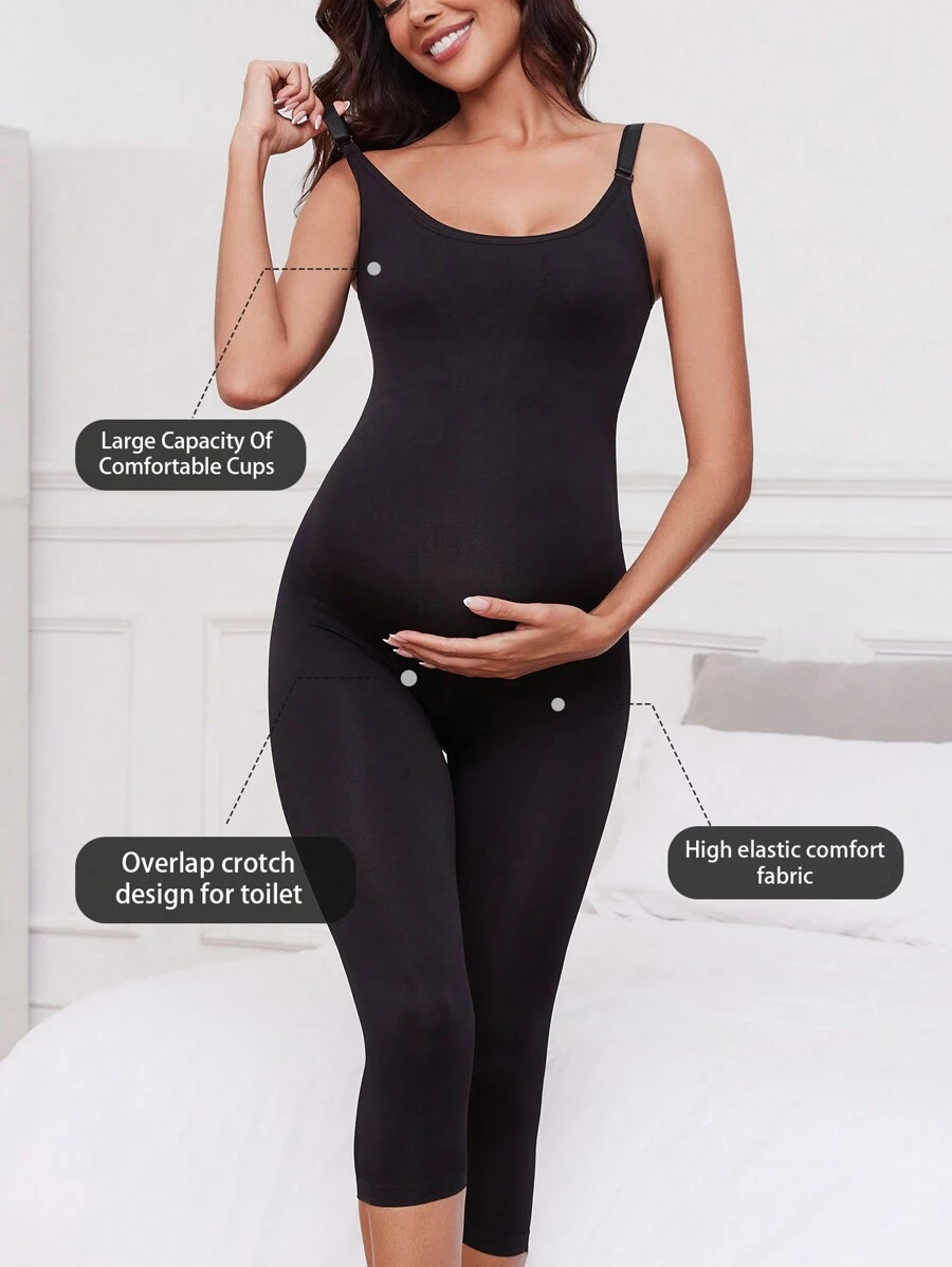 Solid Color Maternity Shapewear Jumpsuit With Straps