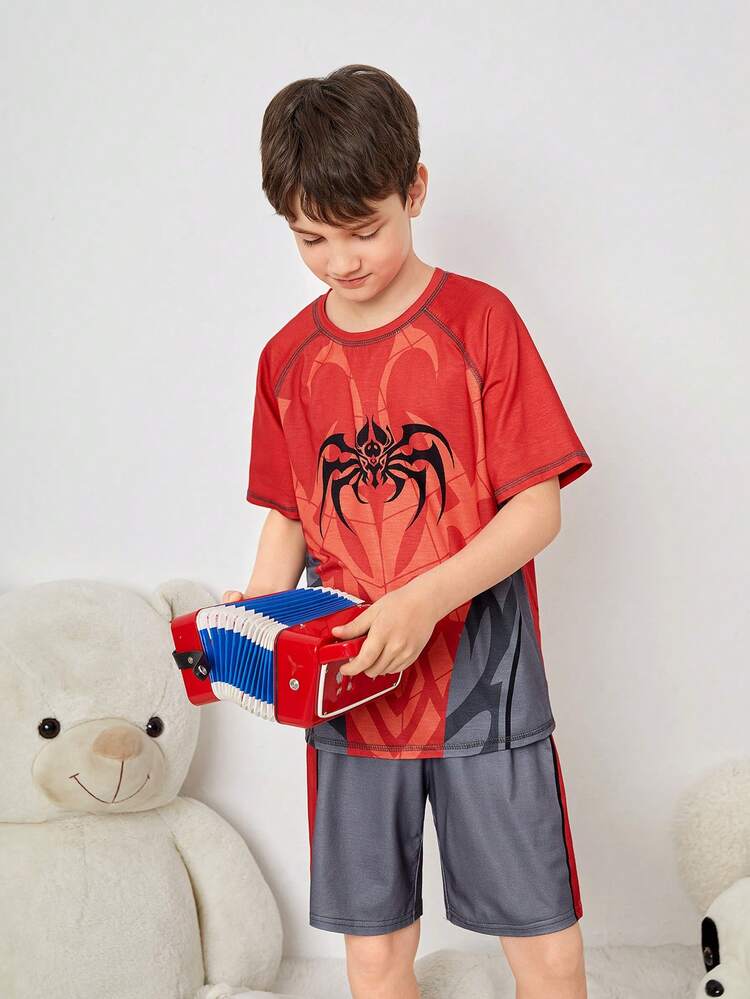 Tween Boy Cartoon Pattern Short Sleeve Shorts Loose Casual Comfortable Sleepwear Set