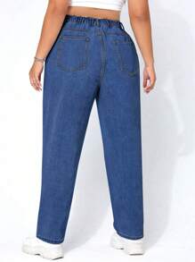 Quần Denim kích thước lớn Nút Túi Dây kéo màu trơn - Rửa trung bình - Xem 2