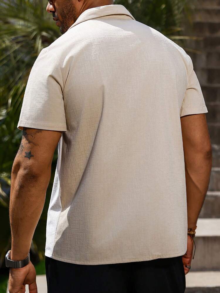 Men's Plus Size Color Block Texture Button-Down Short Sleeve Summer Holiday Casual Shirt